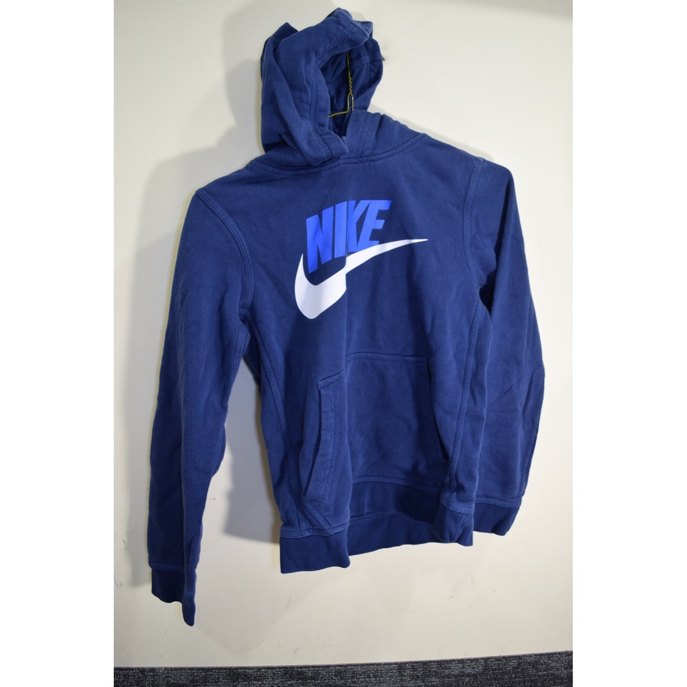 Nike Blue Graphic Swoosh Logo BOYS M Hoodie Sweatshirt‎ FADED WORN LOOK